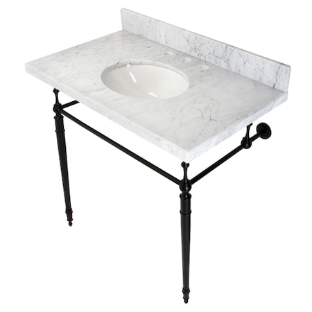 Fauceture KVPB3622M80 36" Console Sink with Brass Legs (8-Inch, 3 Hole), Marble White/Matte Black KVPB3622M80